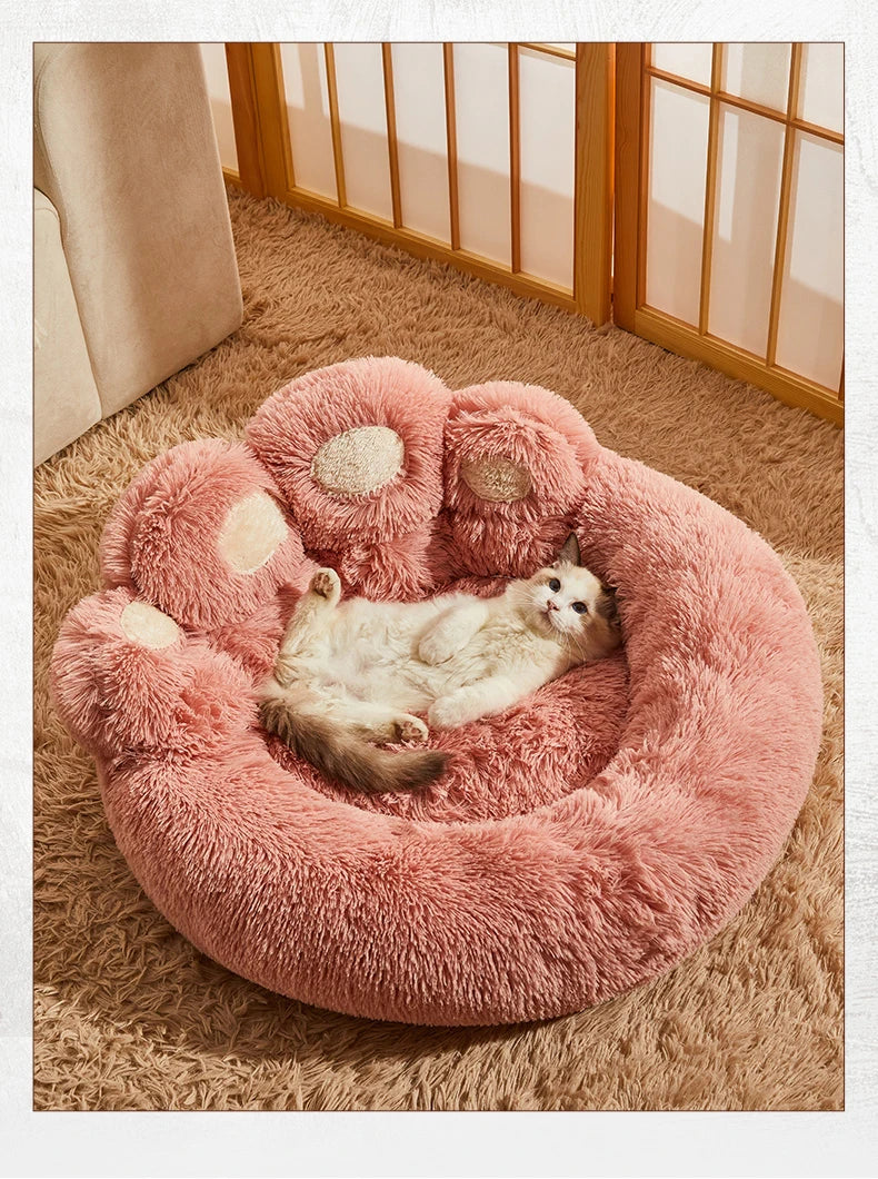 Fluffy Paw-Shaped Pet Bed – Soft Cushion for Cats & Dogs
