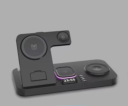 30W Digital Clock Wireless Charger RGB Night Light Fast Charging Station for Smartphone Airpods Pro Huawei Apple Watch Stand