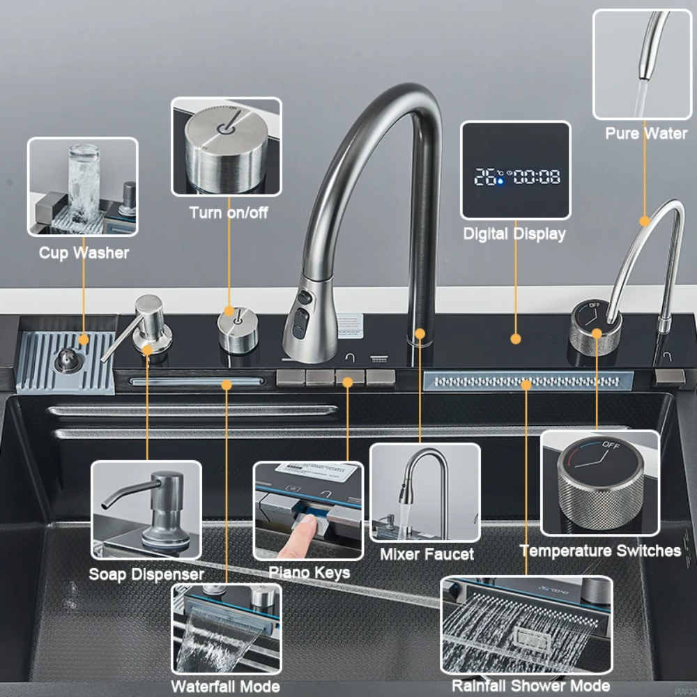 AquaForge™ – Digital Waterfall Stainless Steel Whale Sink