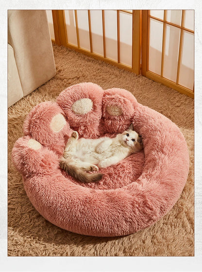 Fluffy Paw-Shaped Pet Bed – Soft Cushion for Cats & Dogs
