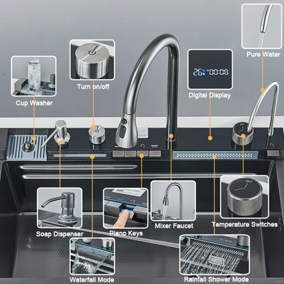 AquaForge™ – Digital Waterfall Stainless Steel Whale Sink