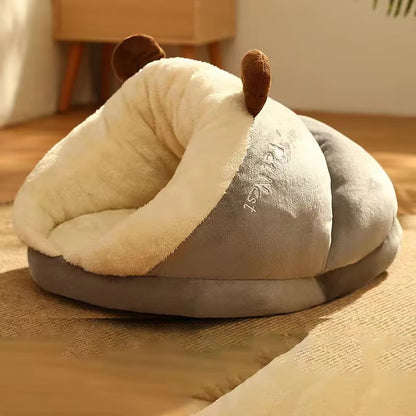 Cozy & Cute Slippers Shaped Dog Bed - Warm, Breathable, Washable Pet House for Small Dogs and Cats