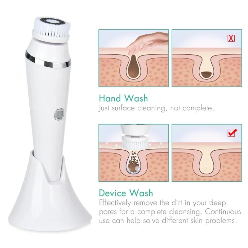 Electric Facial Cleaner 4 in 1 Face Cleansing Brush Wash Machine Spa Skin Care Massager Blackhead Cleaning Facial Skin Cleanser
