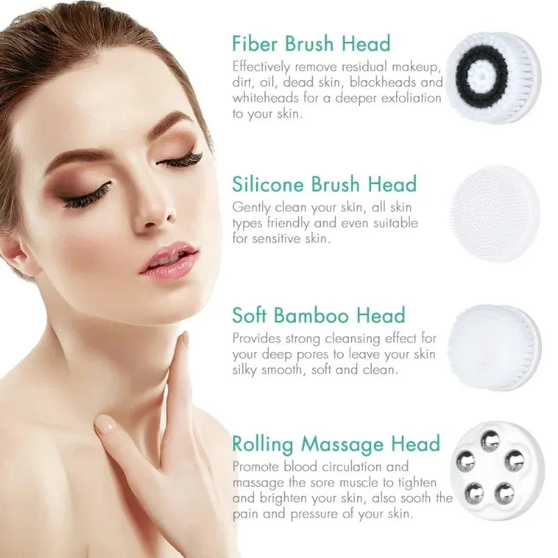 Electric Facial Cleaner 4 in 1 Face Cleansing Brush Wash Machine Spa Skin Care Massager Blackhead Cleaning Facial Skin Cleanser