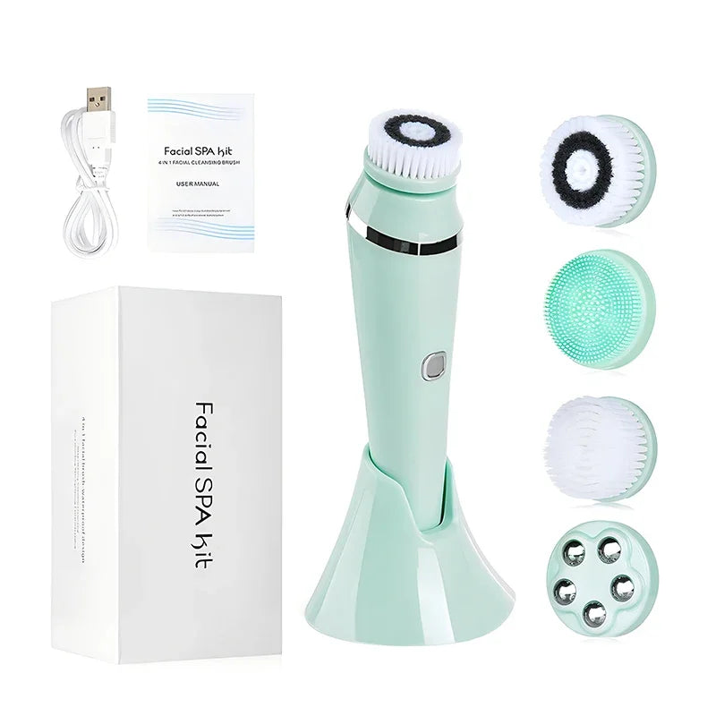 Electric Facial Cleaner 4 in 1 Face Cleansing Brush Wash Machine Spa Skin Care Massager Blackhead Cleaning Facial Skin Cleanser