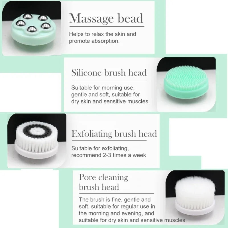 Electric Facial Cleaner 4 in 1 Face Cleansing Brush Wash Machine Spa Skin Care Massager Blackhead Cleaning Facial Skin Cleanser